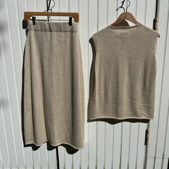 Lauren Manoogian Sleeveless Base Shell Midi Skirt Set Ecru Slub 1 / Small Alpaca - Picture 3 of 16